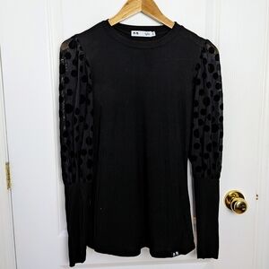 Lylu Black Top with Sheer Polka Dot Sleeves – Size M #34